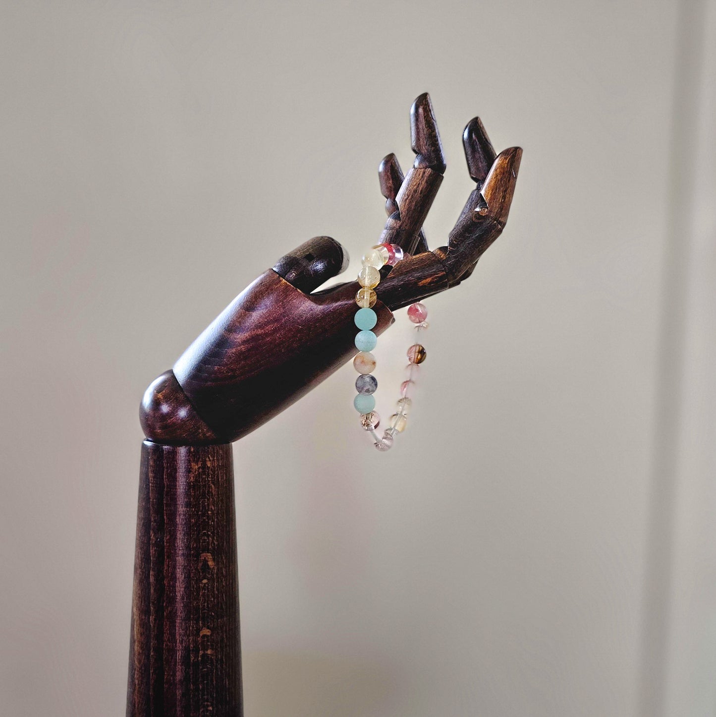 Affirmation bracelet - watermelon skin quartz, frosted natural amazonite