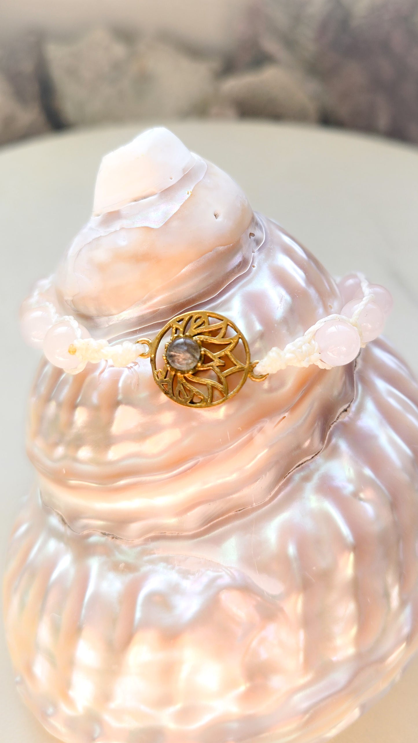 Labradorite lotus flower brass bracelet/anklet