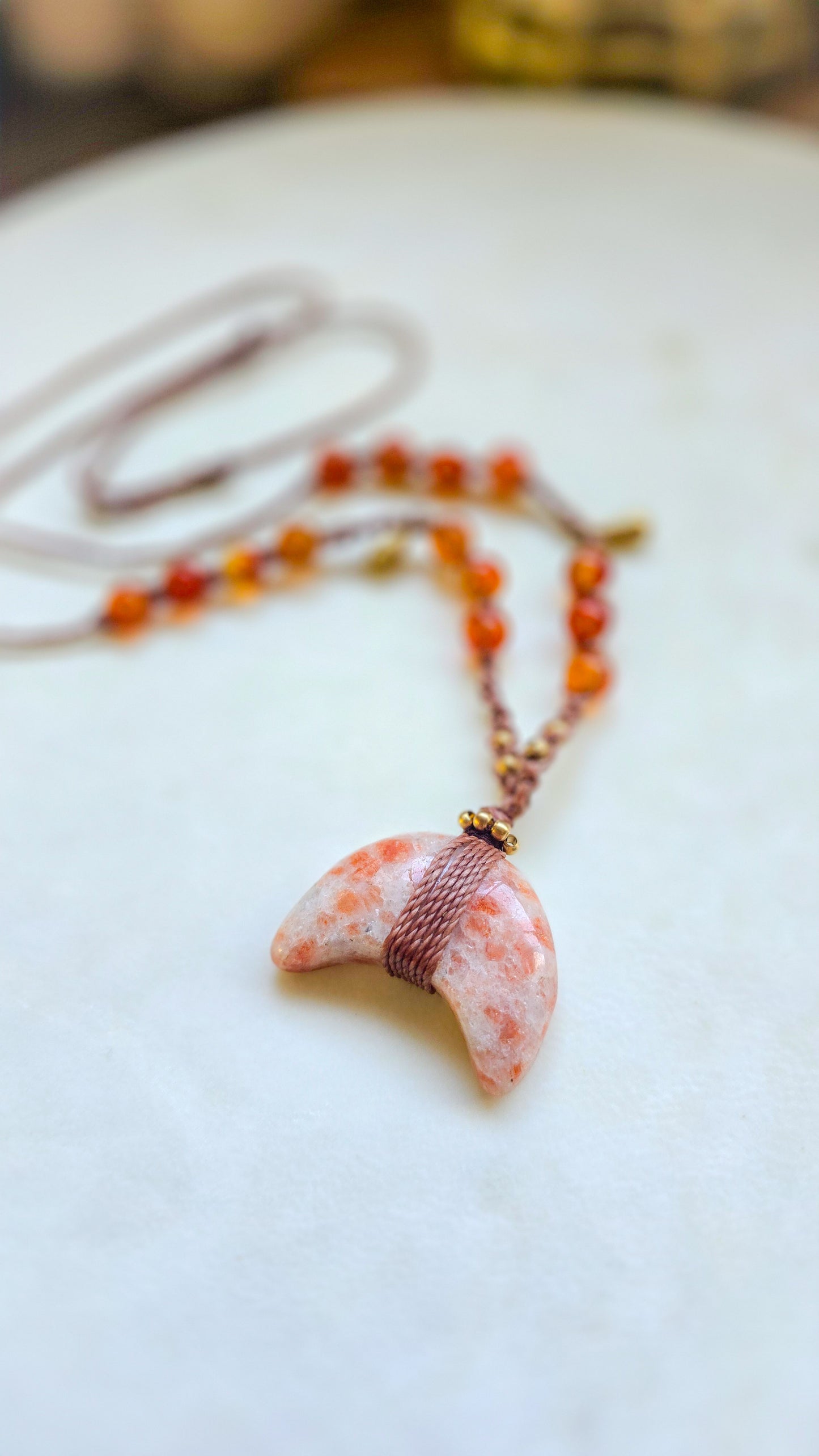 Golden sun stone moon necklace
