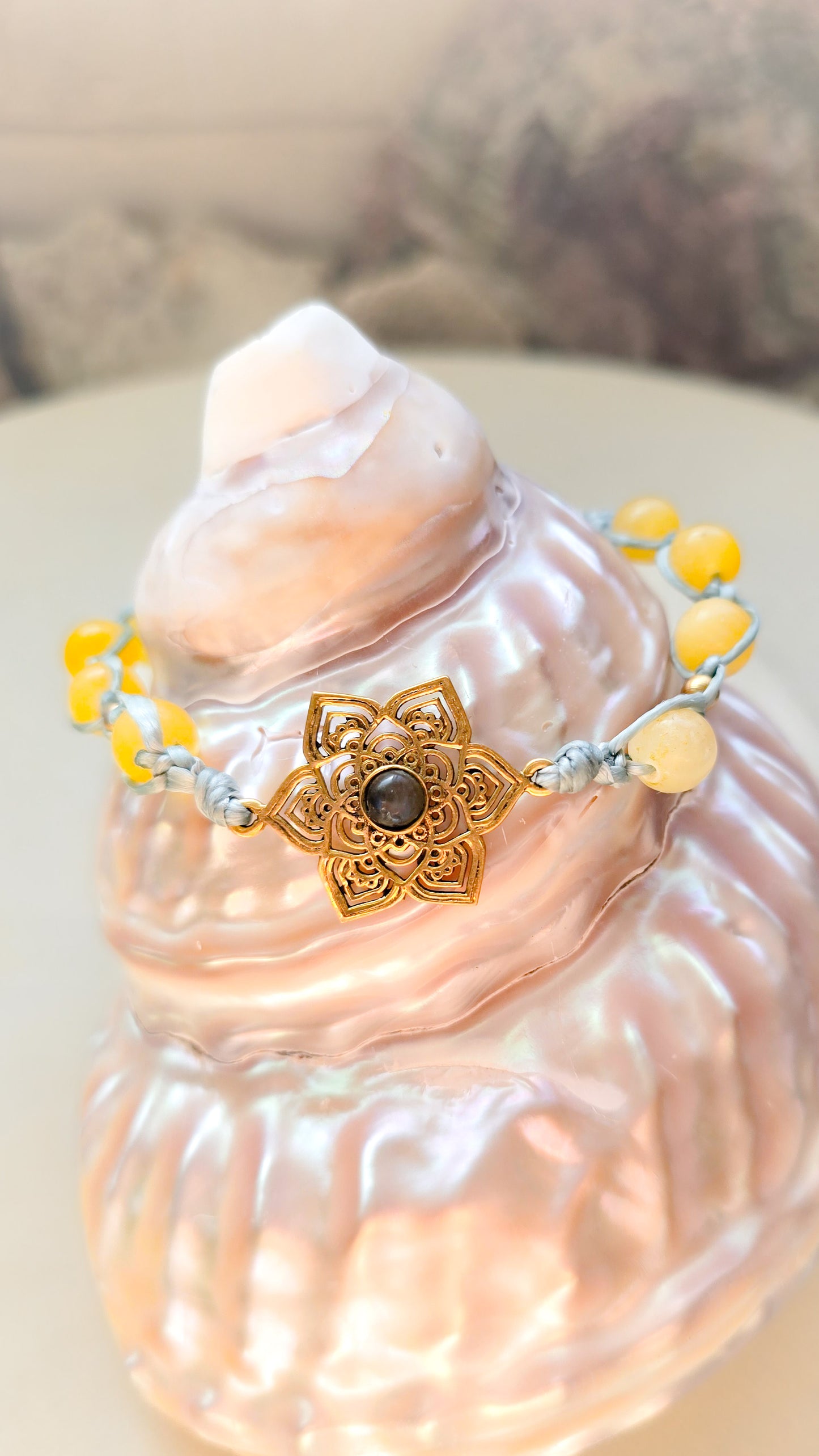 Labradorite topea flower brass bracelet/anklet