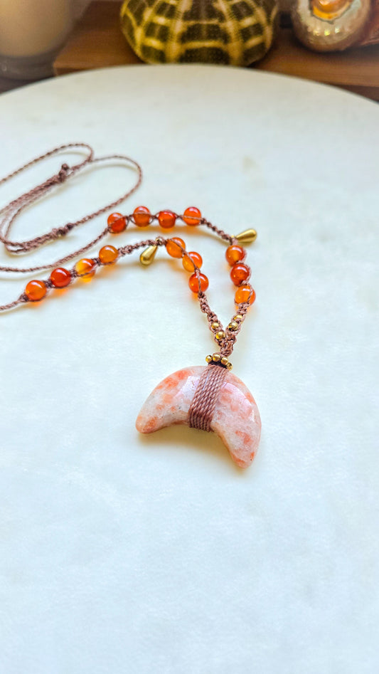 Golden sun stone moon necklace