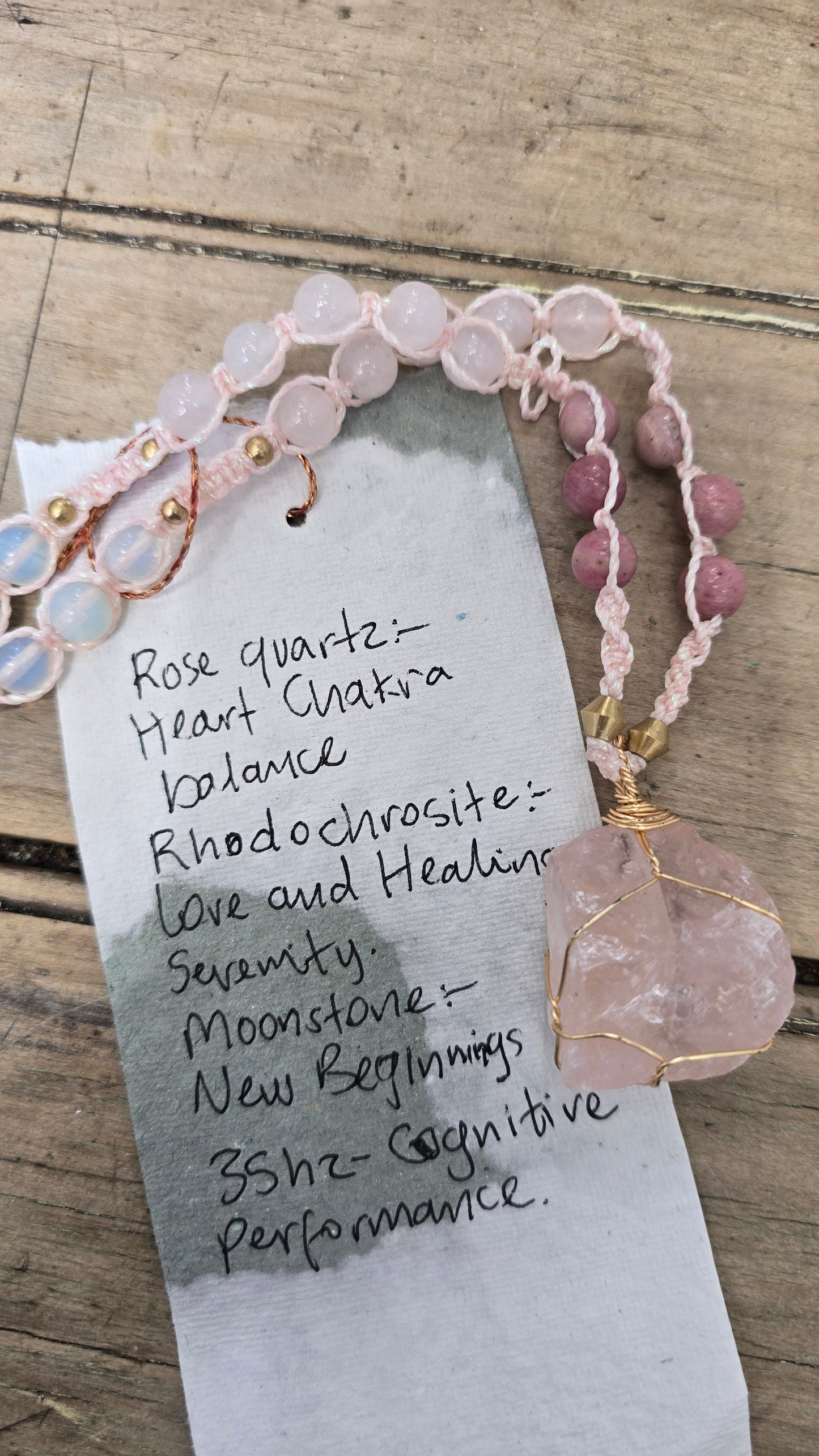 Rose quartz Rhodocrosite Moonstone 35Hz frequency Necklace