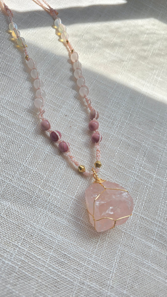 Rose quartz Rhodocrosite Moonstone 35Hz frequency Necklace