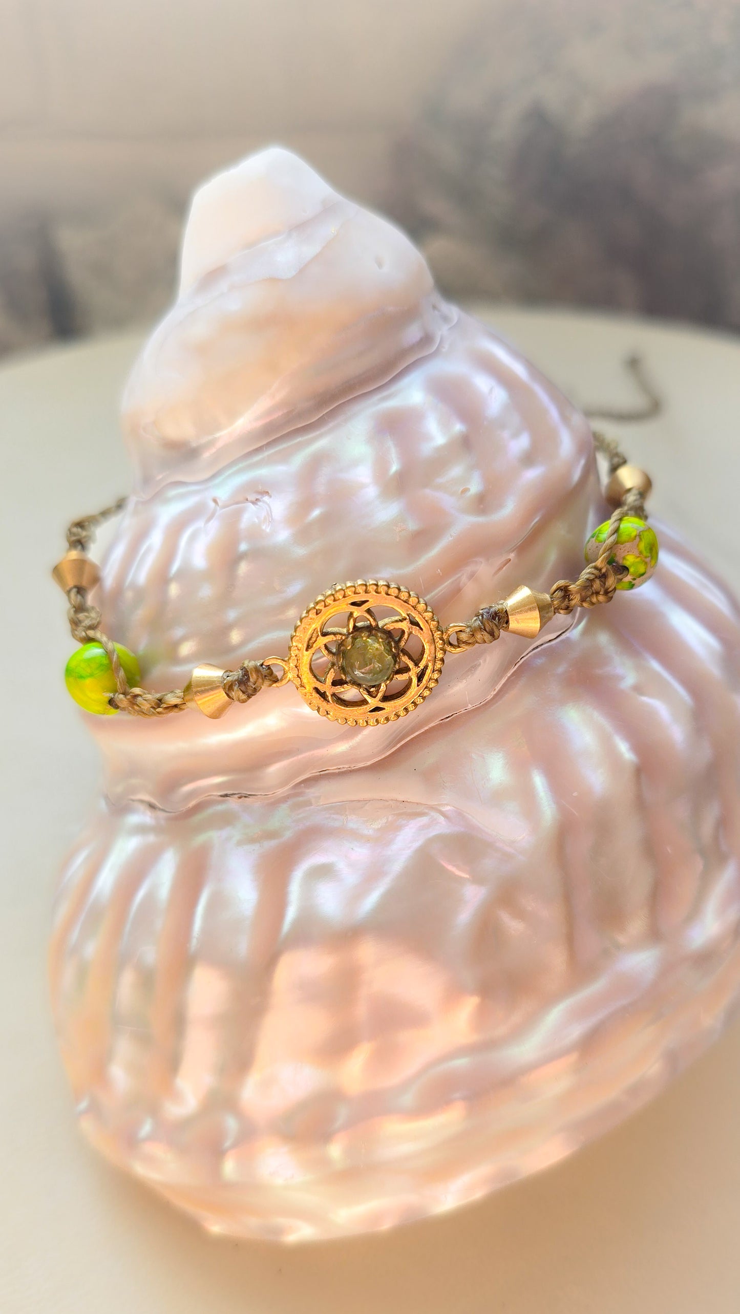 Green opal flower brass bracelet/anklet