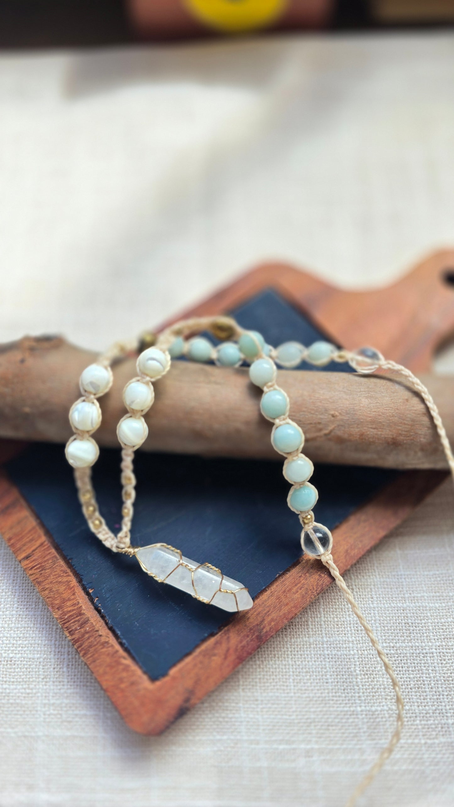 Quartz Mother of Pearl Hematite Amazonite 174Hz frequency Necklace