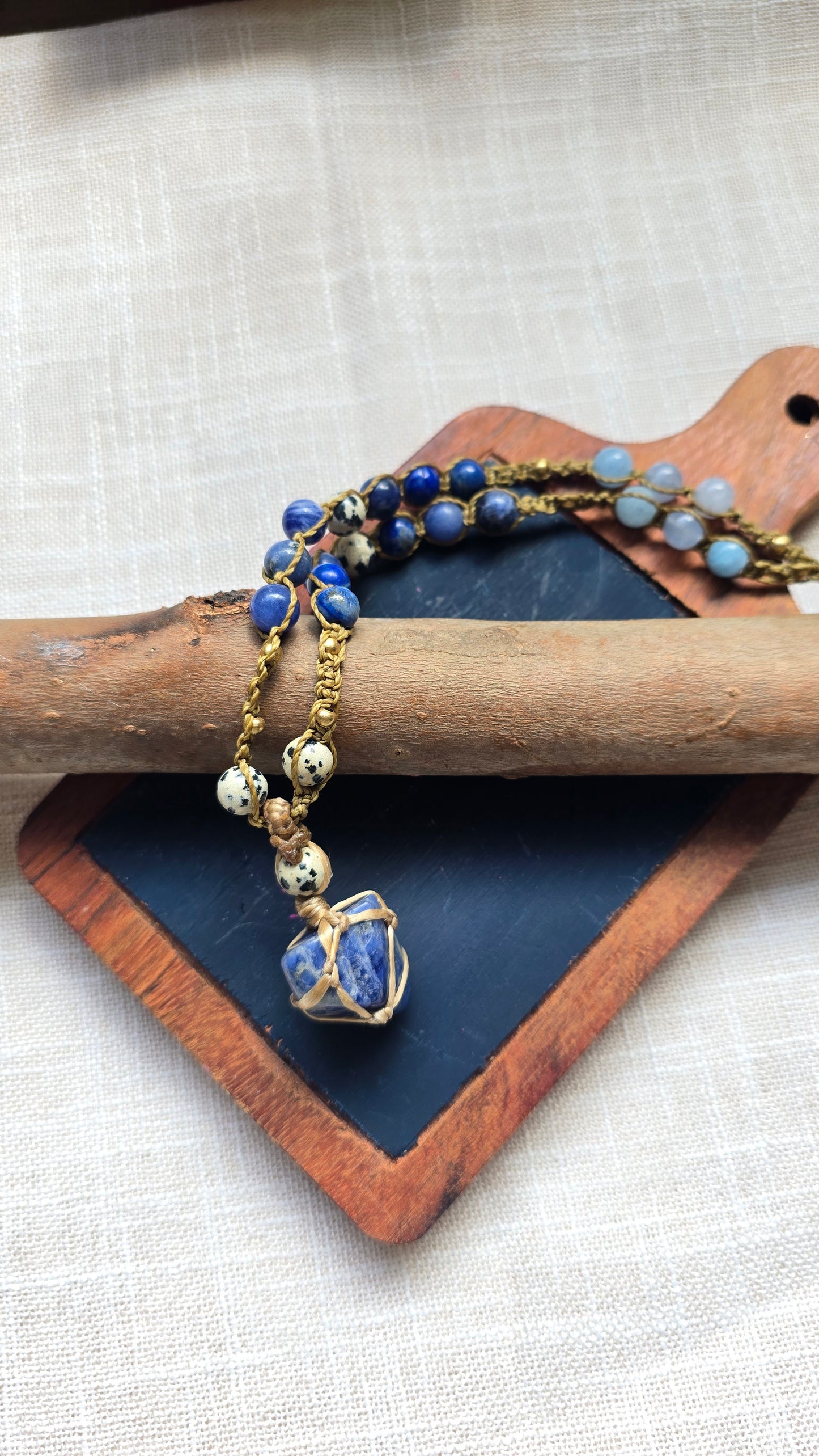 Sodalite Bronze Aquamarine 37Hz Frequency Necklace
