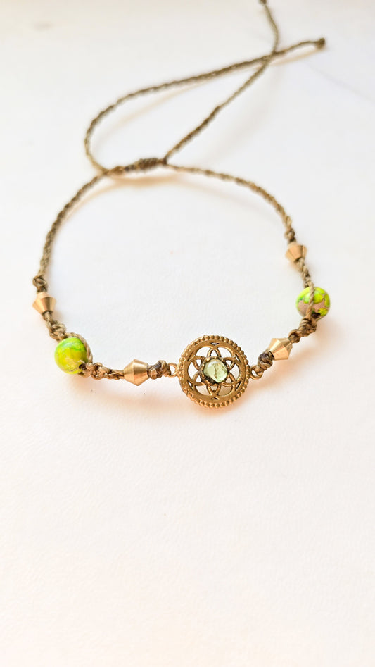 Green opal flower brass bracelet/anklet