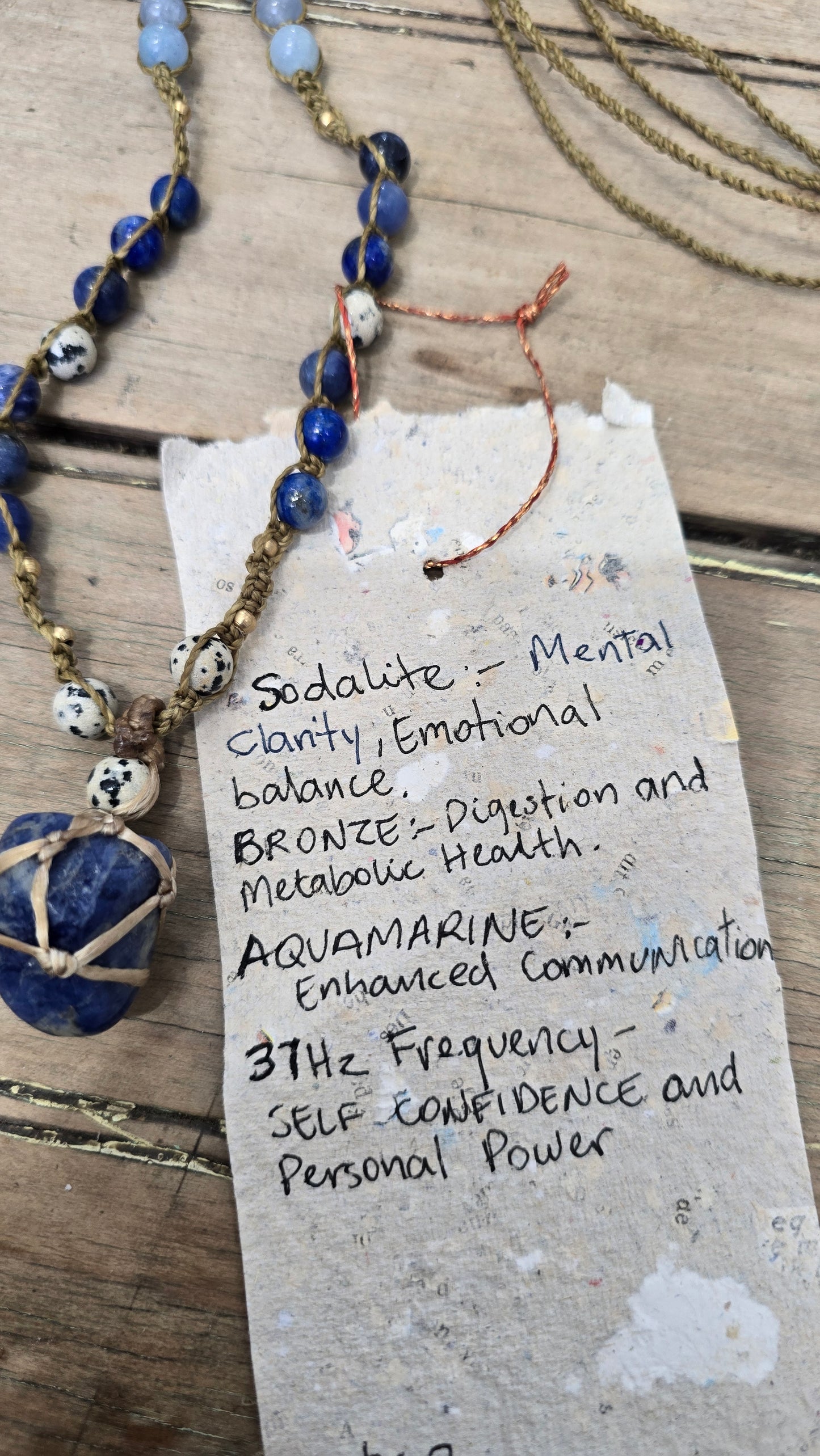 Sodalite Bronze Aquamarine 37Hz Frequency Necklace